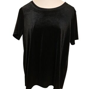 Old Navy Black Velvet Top Short Sleeve Crew Neck Casual Comfy Basic Classic